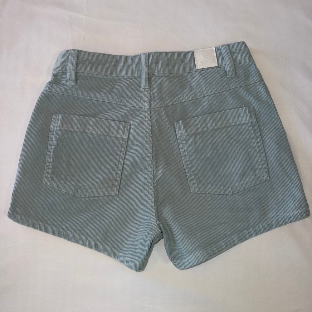Beach Coastal Retro-style Aqua Waled Cotton Corduroy High-waist Shorts Size 3/26 - Picture 2 of 6